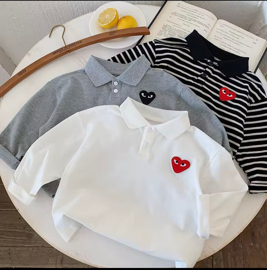 Heart Embroidered Long Sleeve Polo